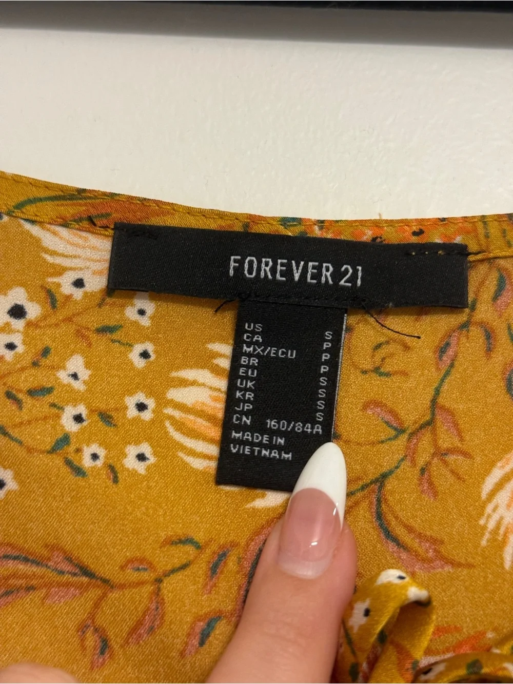 Forever 21 Mustard Floral Tie-Front Cropped Peasant Top